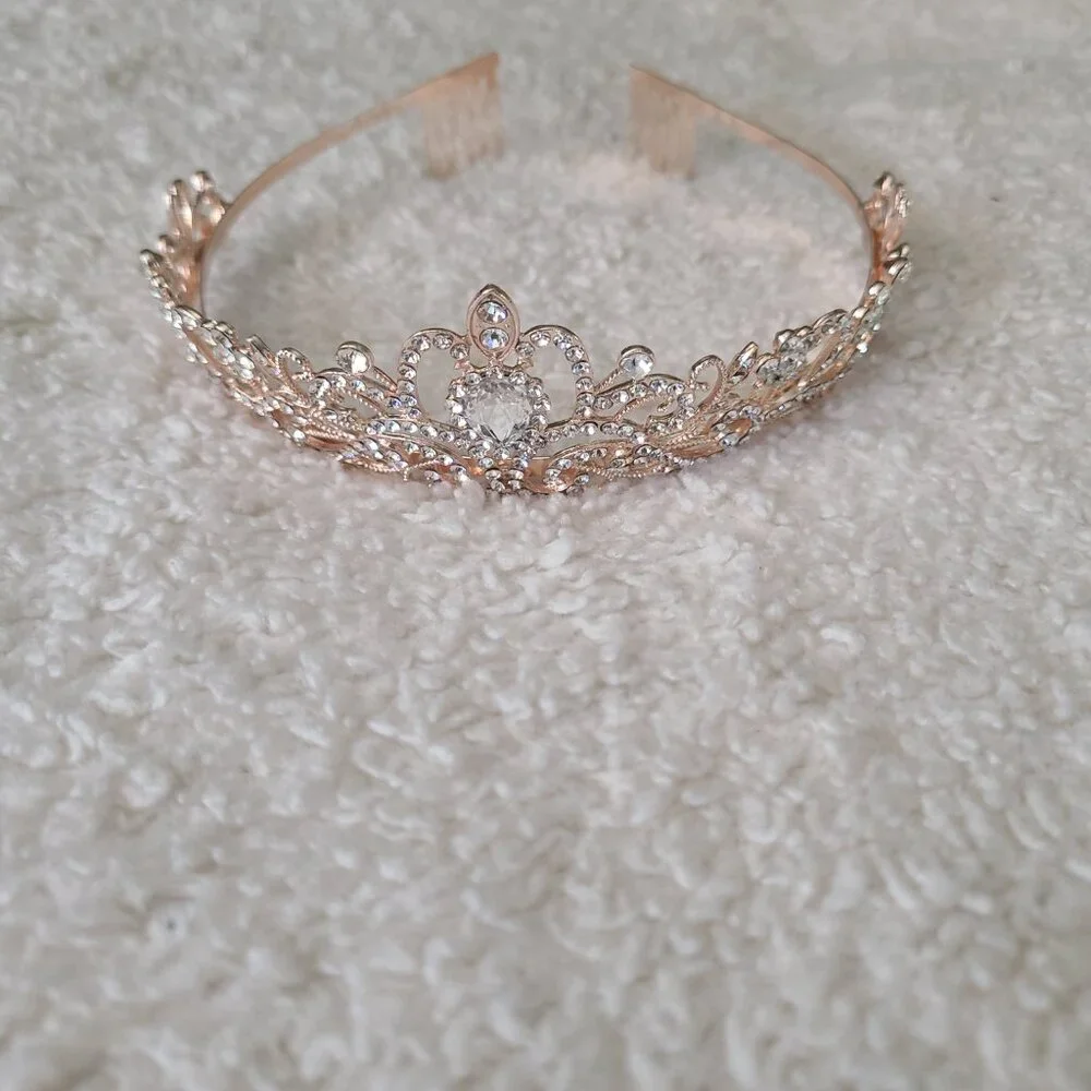 Girls Rose Colored Jeweled Studded Tiara